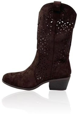 Nowaland Damen Cowboy Stiefel mit Cut-outs und Blockabsatz für Frühjahr/Sommer, seitlicher Reißverschluss und bequemes Innenfutter – ideal zu Kleid, Rock, Shorts oder Skinny-Jeans