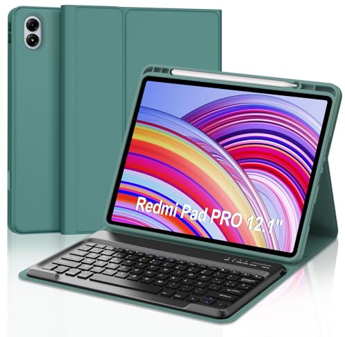 Tiiomioon Funda Teclado para Redmi Pad Pro 12.1''/Xiaomi Poco Pad 12.1'' | Teclado Bluetooth Español Ñ para Redmi Pad Pro 12.1'', Funda para Redmi Pad Pro 12.1'' con Teclado Inalámbrico Extraíble