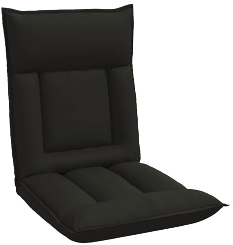 vidaXL Verstellbarer Fußsessel Schwarz Kunstleder, Moderner rechteckiger Bodenstuhl, verstellbare Sitzfläche, mehrfache Rückenpositionen, Kunstleder, Stabiler Metallrahmen