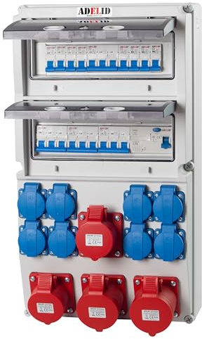 Baustromverteiler Wandverteiler Komplett Verdrahtet mit 400V CEE Dose 2x 32A 2x 16A 8x 230V Schuko Steckdose