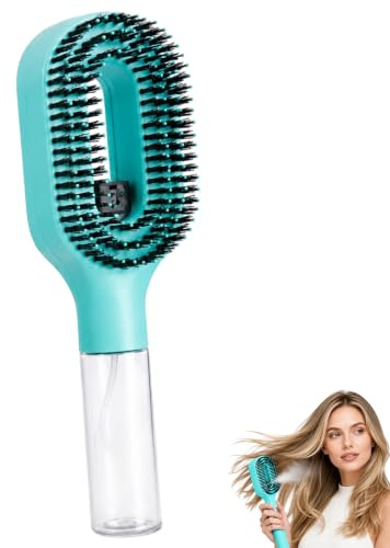 Ceriselle Haarbürste mit Wasser, Lockenbürste & Curly Hair Brush, 2-in-1 Föhn Bürste mit Sprühfunktion für Entwirren und Styling, Tragbare Rundbürste für Locken(Blau)