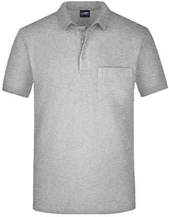 James & Nicholson Herren Piqué Polo mit Brusttasche - Hochwertiges Poloshirt für Beruf & Freizeit | Farbe: ash | Grösse: XL