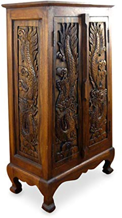 livasia Asiatischer Schrank aus Massivholz – 33x57x100cm – Handgeschnitztes Highboard aus Akazienholz, Kommode mit Einzigartigem Design, Nachhaltig & hochwertig