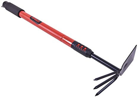 Amtech Telescopic Hand Fork & Hoe, Extends to 900 mm with Foam Cushion Grip, for Weeding, Digging and Cultivating in Borders.