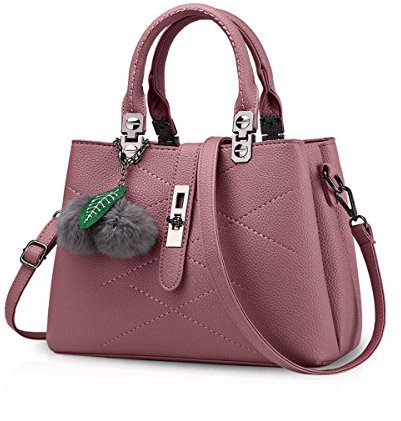 NICOLE & DORIS 2025 Neue Frauen tasche Damen Leder Handtasche Mode Umhängetasche Mit Pompon abnehmbarem Schultergurt handtasche Rosa Morado