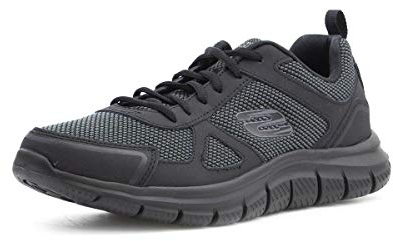 Skechers Herren Track Bucolo Sneakers, Black Leather Mesh Trim, 41 EU