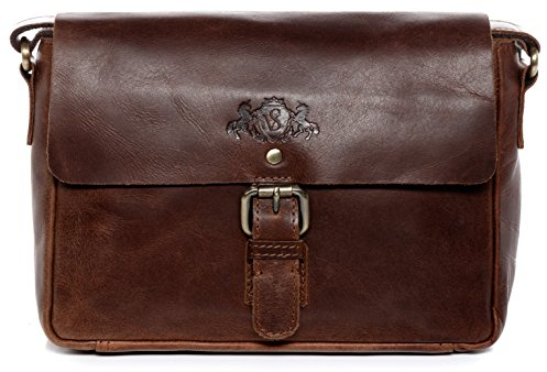 SID & VAIN kleine Messenger Bag echt Leder - Schultertasche Yale - Umhängetasche mit Schultergurt - Ledertasche Herren und Damen braun handgefertigt