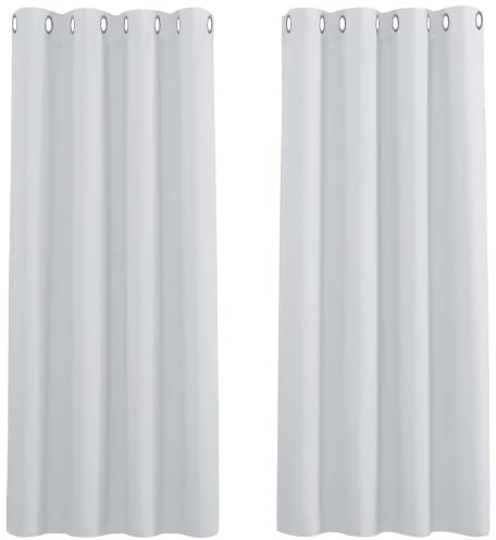 PONY DANCE Verdunkelungsvorhang Weiß 2 Stücke Wohnzimmer Gardinen mit Ösen Kurzvorhang Blickdicht Ösenvorhang, H 137 x B 132 cm, Grau-weiß