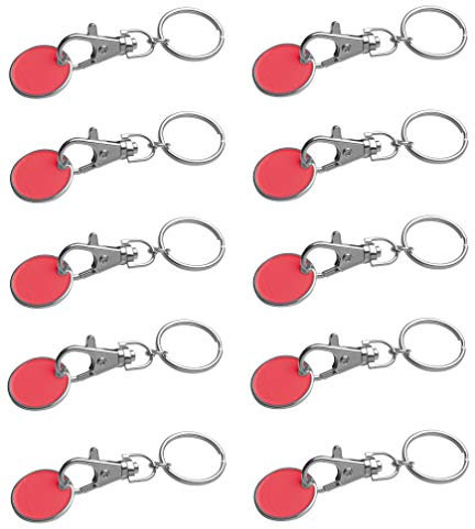 10x Metall Schlüsselanhänger mit Einkaufschip / Farbe: rot