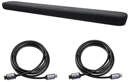 Yamaha YAS-109 2-Channel Sound Bar with Dual Built-in Subwoofers and Alexa Built-in, Black Bundle with 2 Pack H&A High-Speed HDMI 2.0 Cable with Ethernet 6 Feet