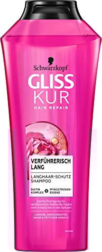 Gliss Kur Shampoo Verführerisch Lang (400 ml), Haarshampoo repariert geschädigte Haarlängen, Pflegeshampoo pflegt trockene Spitzen & befreit von fettigem Ansatz
