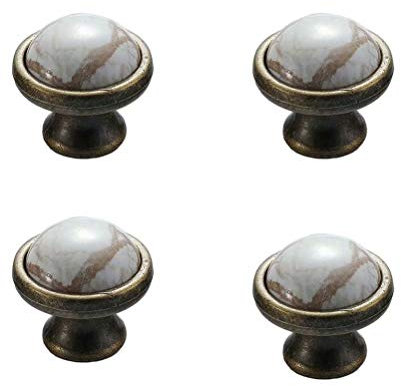 BOZONLI 4 Pack Ceramic Handles, Cupboard Handles, Door Knobs Drawer Handles Cabinet Drawer Cupboard Kitchen Ceramic Pull Handle, Bronze/Marble, Single Hole