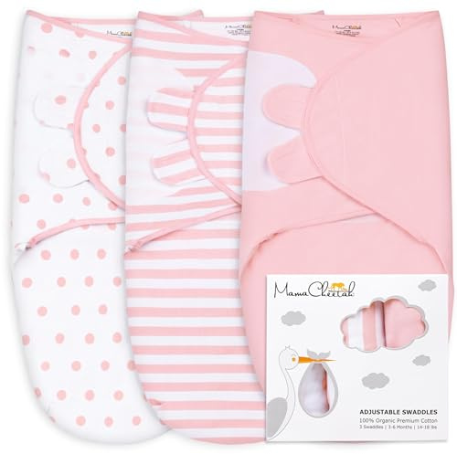 Mama Cheetah 100% Organic Cotton Swaddle Sacks for Premature Infants 3-Pack - Easy Swaddling for Premature Baby 6-7 lbs - Newborn Essentials - Cotton Grey/Pink