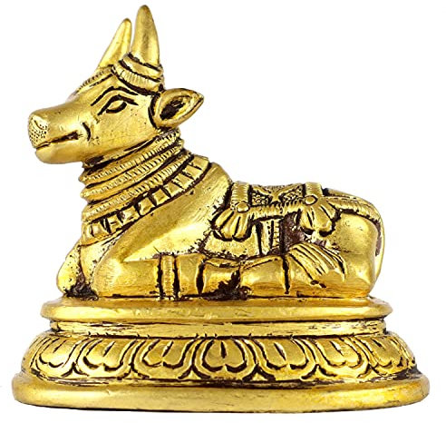 ASHIRWAD Nandi Messing-Idol Statue Skulptur Murti Gott des Yoga Shiva Vahan Stier (Nandi-04)