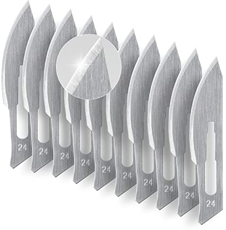 KeyUnity KA14 10 pezzi n. 24 lame per bisturi di ricambio lama per coltelli per arti e mestieri, taglio di piante, modellazione dell'argilla, podologia, dermaplaning e altro