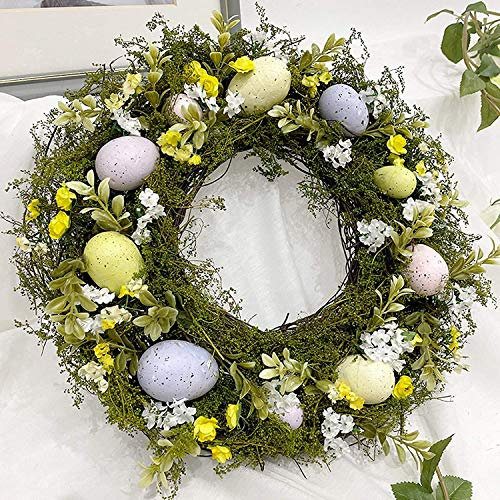 GALER Osterkranz mit bunten Ostereiern,Grün dekorativer Tischkranz, Blütenkranz, Türkranz, Dekokranz, Ostern Frühling Kranz, Ostereier Eikranz Frühlingskranz Wandkranz Türdekoration, Ø ca. 35cm