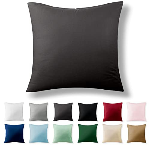 Alreya Renforcé Kissenbezug 60 x 60 cm - 100% Baumwolle mit YKK Reißverschluss, Superweicher Kopfkissenbezug 60x60, Kissenhülle, Anthrazit, nur Kissenbezug