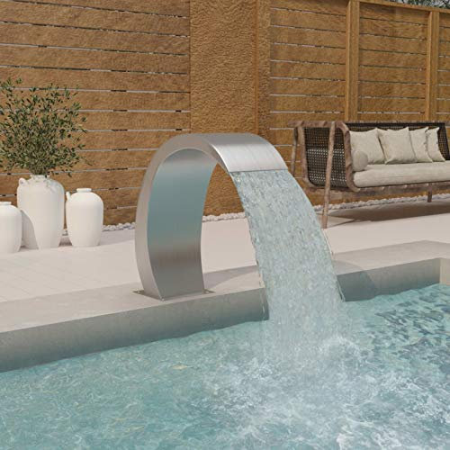Festnight Fuente Cascada para Piscina Fuente Jardin Acero Inoxidable, SPA,Fuentes de Piscina o Jardín de Plata, Diseño Curvo, 22 x 60 x 70 cm