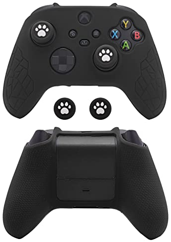 ECHZOVE Xbox Series X/S Controller-Hülle, rutschfeste Silikonhülle, ergonomische weiche Gummi-Schutzhülle mit Daumengriffkappen, Schwarz