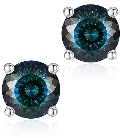 MomentWish Bithstone Ohrringe für Frauen, Weihnachtsgeschenke für sie, Moissanite Damen Ohrstecker Silber 925 Sapphire Halo Ohrringe Silber Stecker, 6.5mm/1Karat