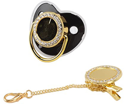 Baby Schnuller – DIY Fotodekoration Baby Schnuller Nippel, Personalisiertes Bling Schnuller Clip Set Kristall Luxuriöser Schnuller Schnuller für Mädchen Babyparty (Schwarz M)