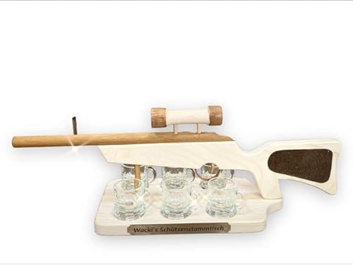 Schnapsgewehr - Flinten Schnapsbrett mit 6 Gläser - Schnaps Gewehr mit Stamperl und Gravur