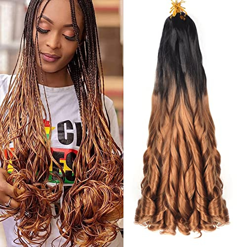 Ainimiu 8 Packs French Braiding Hair 22 Inch Loose Wave Spiral Curly Crochet Hair for Black Women Pre-Stretched With Curly Ends (22 Inch, 1B/30), 68.0 Grams