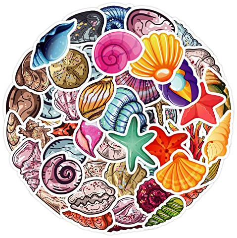 AUCEKO 50 Stück Meeresmuscheln Aufkleber Pack Ocean Shells Sticker Set wasserdichte Vinyl Sticker für Laptop Kinder Autos Motorrad Fahrrad Skateboard Gepäck Koffer Computer Aufkleber Graffiti Decal