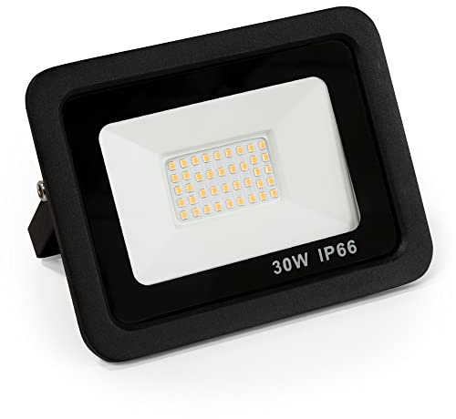 McShine - LED Strahler Außen Fluter | Slim | Warmweiß 3000K, 30 Watt, 2550 Lumen Außenbeleuchtung mit Stativ wasserfest IP66 für Einfahrt, Terrasse, Wegbeleuchtung
