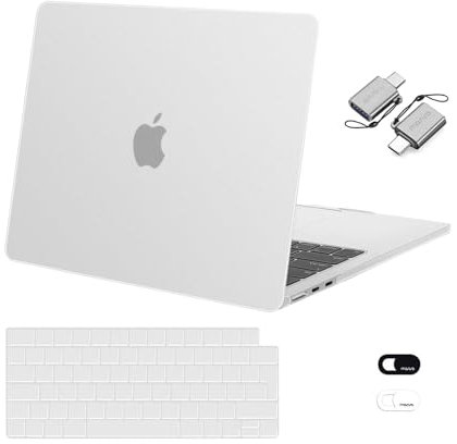 MOSISO Funda Compatible con MacBook Air 13.6 Pulgadas 2022-2023 A2681 M2 Touch ID,Delgado Ultra-Fino Peso Mate Plástico Duro Case&Keyboard Skin&Webcam Cover&Type C Adaptador 2 Pack,Translúcido