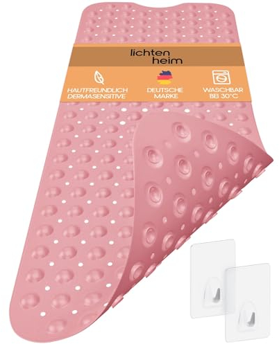 LICHTENHEIM Duschmatte rutschfest Sensitiv 100x40 cm - INKL 2 Haken - Badewannenmatte rutschfest - Antirutschmatte Badewanne BPA frei - Badematte schimmelresistent & waschbar (Rose)