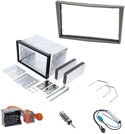 Audioproject A454 - Autoradio Radioblende SET Doppel DIN kompatibel für OPEL Corsa D Astra H Zafira B Tigra Antara Vivaro 2-DIN Metall Einbauschacht Radioadapter Antennenadapter dunkelgrau - Anthrazit