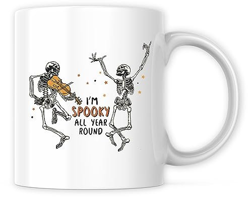 Ad Astra Graphics CFAAG006 Kaffeetasse mit der Aufschrift I'm Spooky All Year, 325 ml, hochwertige Kaffeetasse, Skelette, Halloween-Thema, gruselig, importiert und gedruckt in den USA