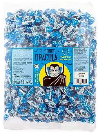 Caramelos Cerdán - Caramelos Halloween El Conde Drácula | Bolsa de 300 Uds | Sabor Frambuesa Pintalenguas | Caramelo Duro Sin Gluten ni Alérgenos | Ideal para Fiestas, Eventos y Cumpleaños- 1 Kg