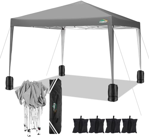 COBIZI Pavillon 3x3m Wasserdicht Pop Up Pavillon 3x3 faltbar Faltpavillon Gartenpavillon Partyzelt Faltzelt 3x3 höhenverstellbar Bierzelt mit 4 Sandsack(Grau