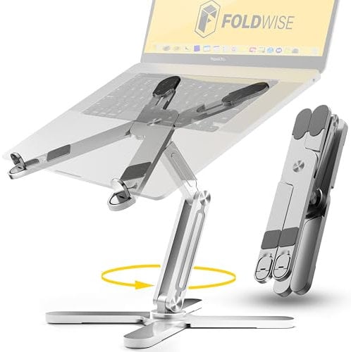 FoldWise X Laptop Stand for Desk - 100% Aluminum, 360° Rotating Base, Foldable, Adjustable Height & Angles Laptop Riser - Sturdy & Portable MacBook Stand, Computer Holder for 11-18”