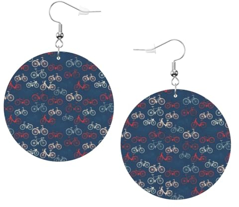 OPSREY Bikes Fahrrad Radfahren gedruckt Damen Leder Ohrringe Runde Ohrringe Leichte baumelnde Ohrringe, Einheitsgröße, Kunstleder