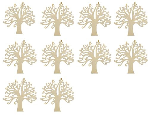 Rumyve 10Pcs Natural Wooden Tree Embellishments,Tree Ornaments for Wedding Christmas Party Scrapbooking Card Making Decorating DIY Crafts Arts