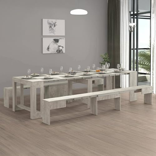 Dmora - Tisch- und Stuhlset Eric, Mehrzweckkomposition, Set mit Konsole und 2 ausziehbaren Bänken, 100% Made in Italy, 66 x 25 x 45 cm, Zement