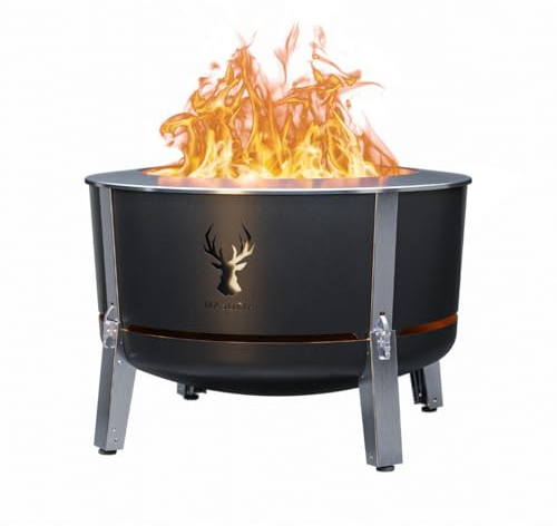 Masuria Rauchfreie Feuerschale 80cm⌀ Alpha 800 - Patentierte Rauchreduzierung bis zu 95% - Hergestellt in EU - raucharme Feuerstelle Outdoor aus Edelstahl 304 - Verstellbare Beine - Schwarz