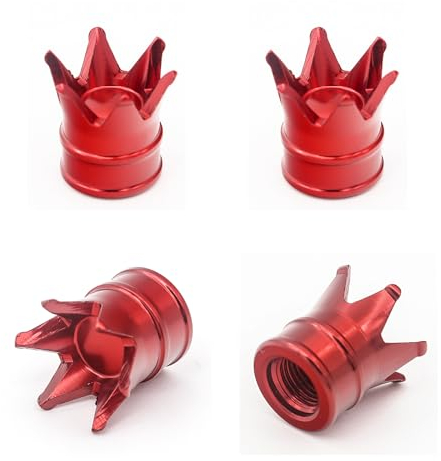Misuyue Ventilkappen Auto Krone 4er Set - Ventilkappen Fahrrad - Aluminium Reifenventilkappen - Universal Autoventil Kappe für Auto Fahrrad LKW Motorrad Autozubehör (rot)