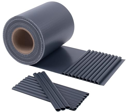 HENG FENG Sichtschutzstreifen für Doppelstabmatten 50m x 19cm, Anthrazit | PVC Zaunfolie für Garten Privatsphäre, wetterfest, UV-beständig & Windschutz mit 30 Clips für Gartenzaun, Balkon, Terrasse