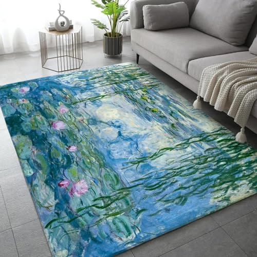 JGGXHM Teppiche mit Seerosen von Claude Monet, weicher Teppich für das Schlafzimmer, für Wohnzimmer, Eingang, Esszimmer, Bodenmatte, 60 x 90 cm