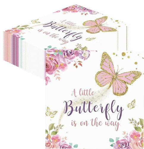Glamify 40 STK Blumen Servietten Schmetterling,Tischdeko Geburtstag Mädchen Geburtstagsdeko Schmetterling Deko,Schmetterling Servietten Geburtstag Mädchen Frühling Deko Frühling Tischdeko