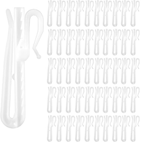 Teaaha Lot de 50 crochets de rideaux en plastique avec système à cliquet réglable pour rideaux, porte et rideaux de douche (70 mm)