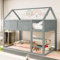 Merax Etagenbett 90 x 200 cm, multifunktionales Hochbett für Kinder, Hütte mit Treppen, Massivholz, Grau (ohne Matratze)