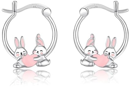 JFASHOP Tier Ohrringe Damen 925 Sterling Silber süße Hase Tropfen Ohrringe Hypoallergen Schmuck Weihnachten Geburtstag Geschenke für ohrringe mädchen Frauen Tochter Kinder Geburtstagsgeschenk