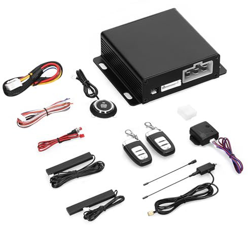 Shkalacar Sistema di Allarme antifurto per Auto da 12 V con avviamento remoto PKE, Kit di Chiusura centralizzata Senza Chiave con 2 Pulsanti di Controllo remoto, Avvio/Arresto