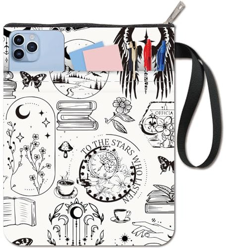 CRASPIRE Gothic Book Covers Moon Book Sleeve White Book Protector for Paperbacks Washable Fabric Cloth Book Cover with Zipper and Extra Sleeve Pocket for Book Lovers Classmate Gifts