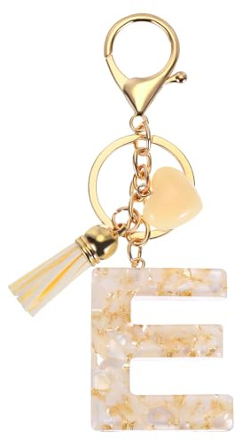 PATIKIL Porte-Clés Alphabet Initiale Porte-Clés Mignon en Résine Beige | avec Pompon Cœur Lettre E Pendentif Charme pour Femmes Porte-Monnaie Sac à Main Sac à Dos Accessoires